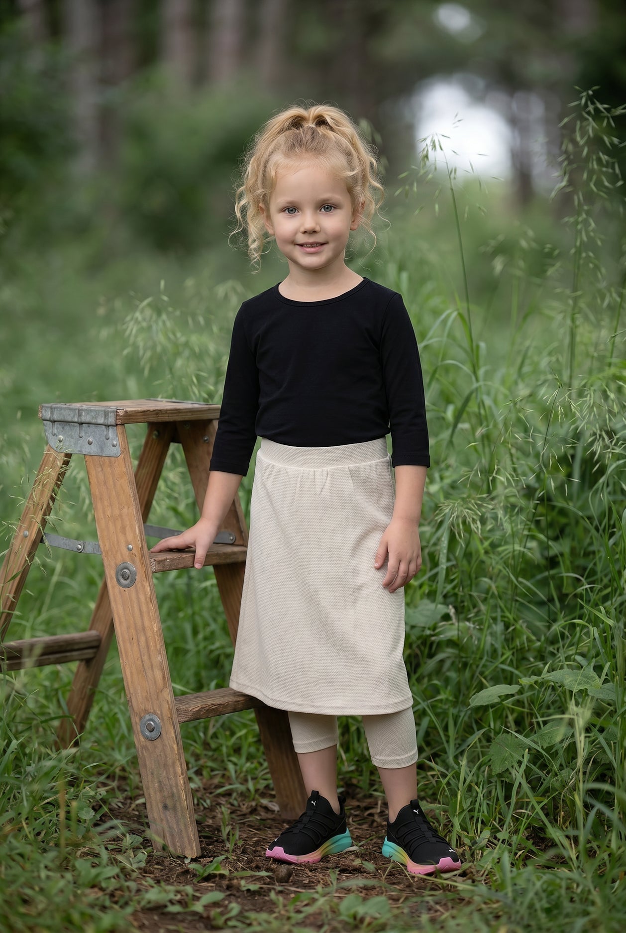 Girls' Modest All-Sport Skirt in Nude, side view (view 2)