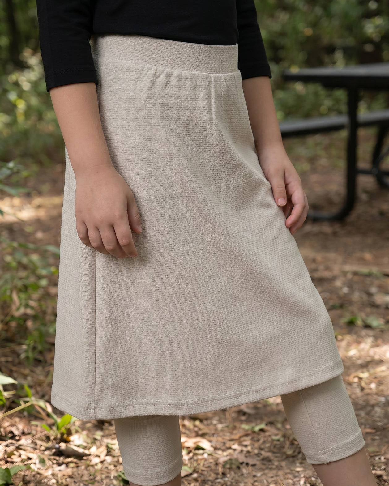 Girls' Modest All-Sport Skirt in Nude, back view (view 3)