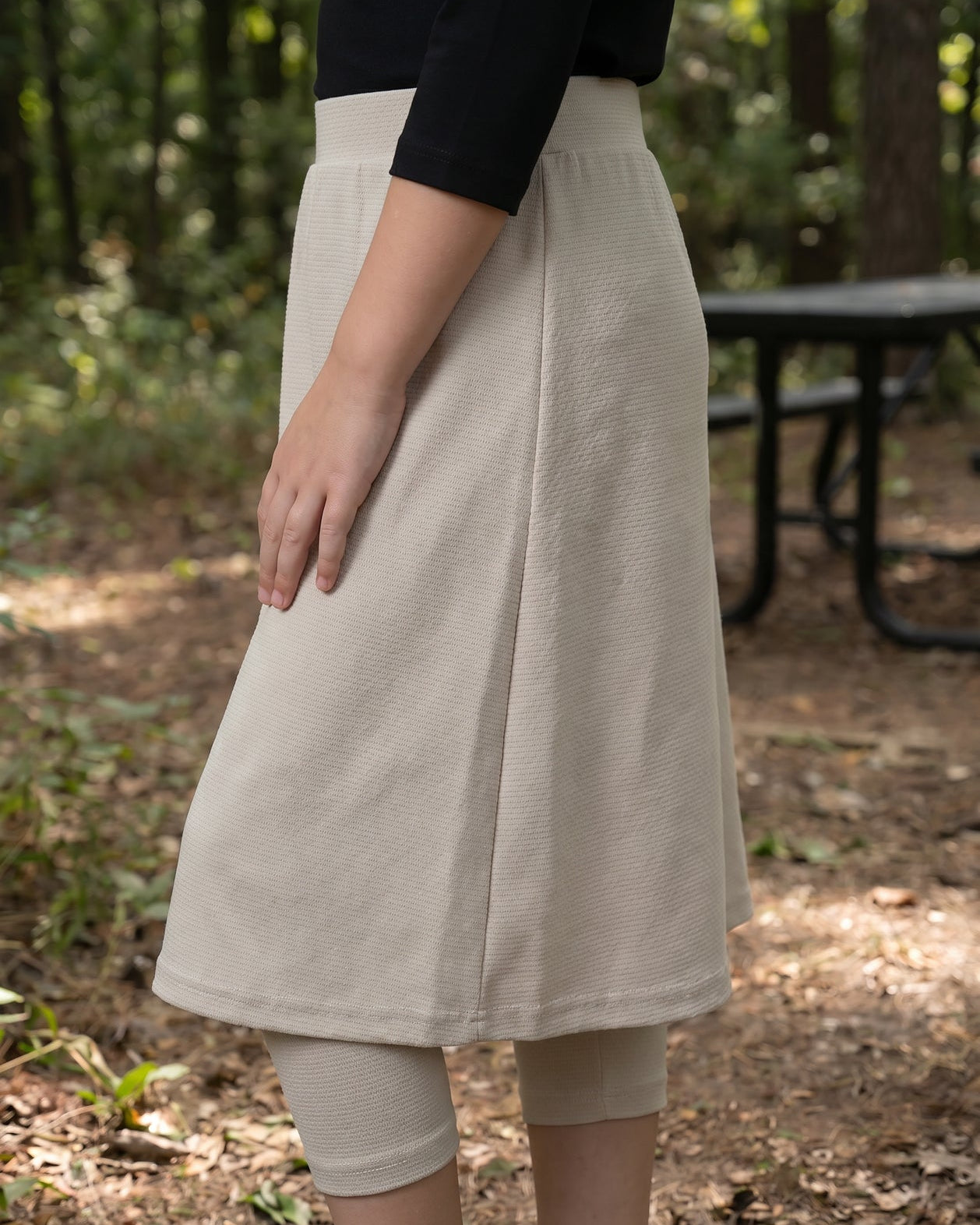 Girls' Modest All-Sport Skirt in Nude, full length (view 4)