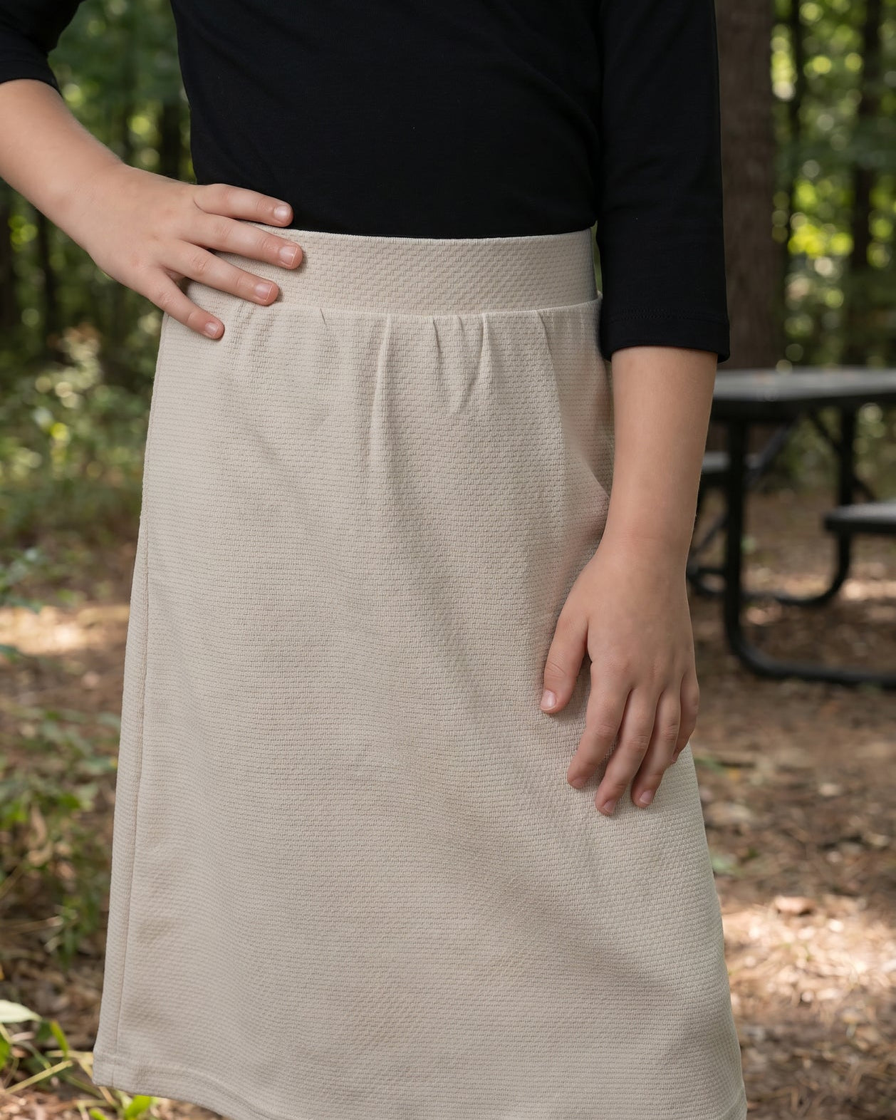 Girls' Modest All-Sport Skirt in Nude, styled (view 6)