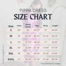 Women's modest dolman dress size chart – measurements for bust, waist, hip, and length to help choose the perfect fit.