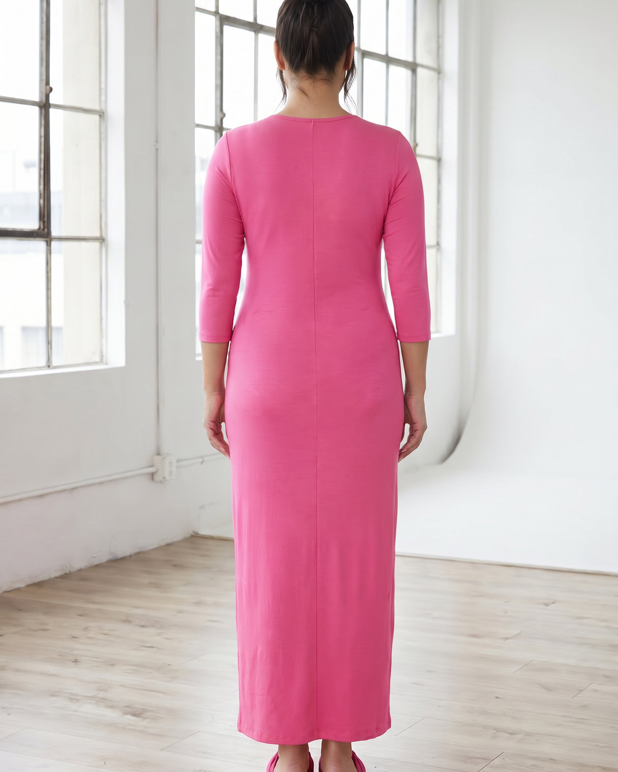 Model wearing Nuggles® MaxiLayering Dress in Pink