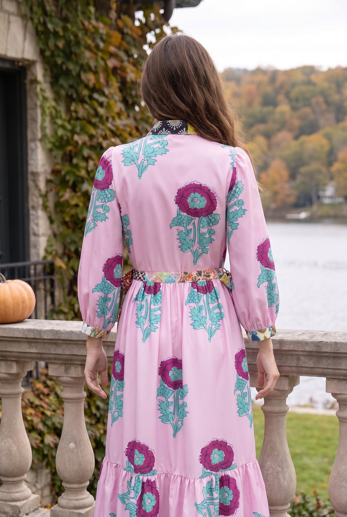 Model wearing Nuggles® Leila Dress in Plum Poppy