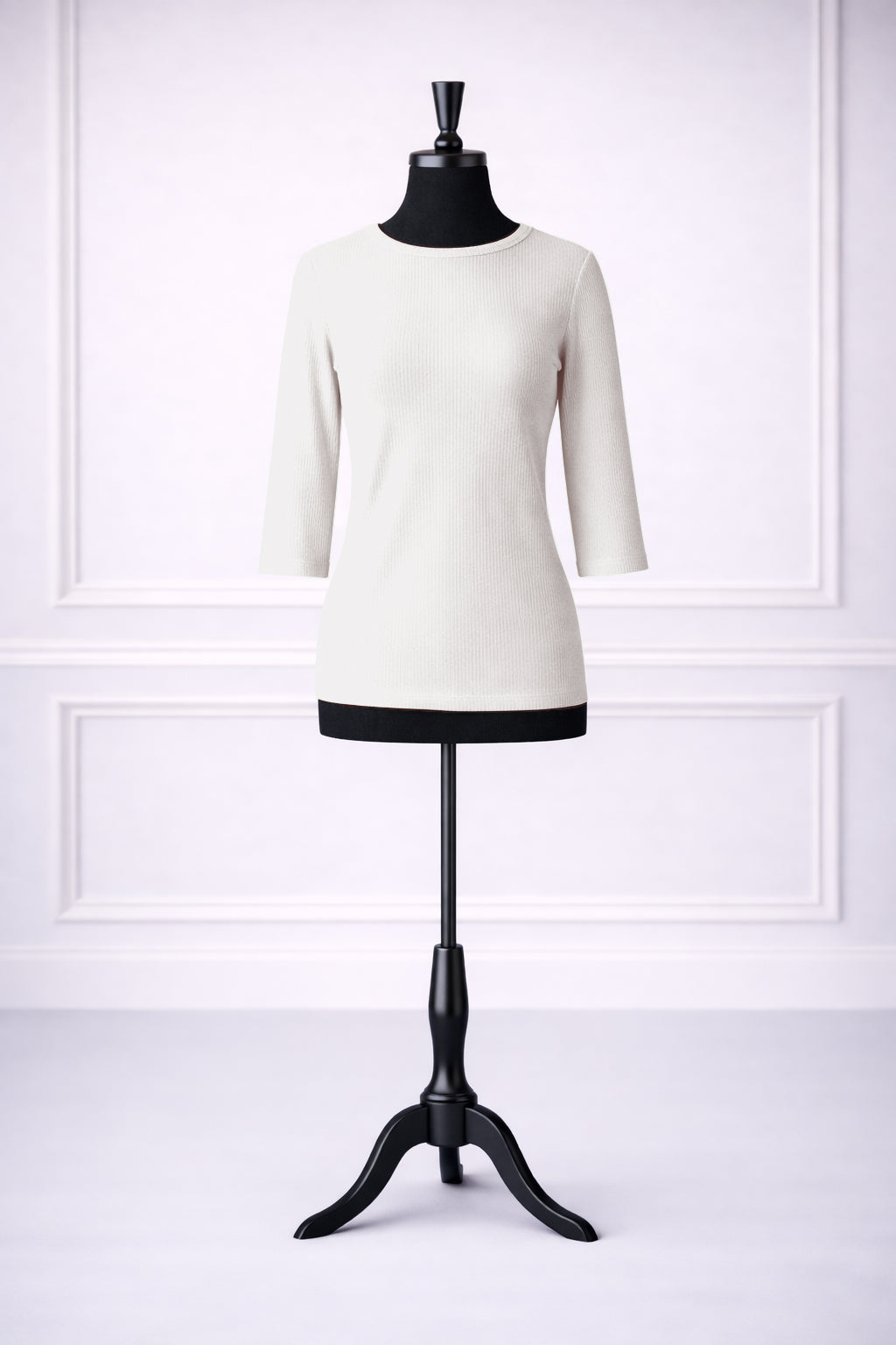 Stock photo of our Nuggles® Ribbed 3/4 Tee in White