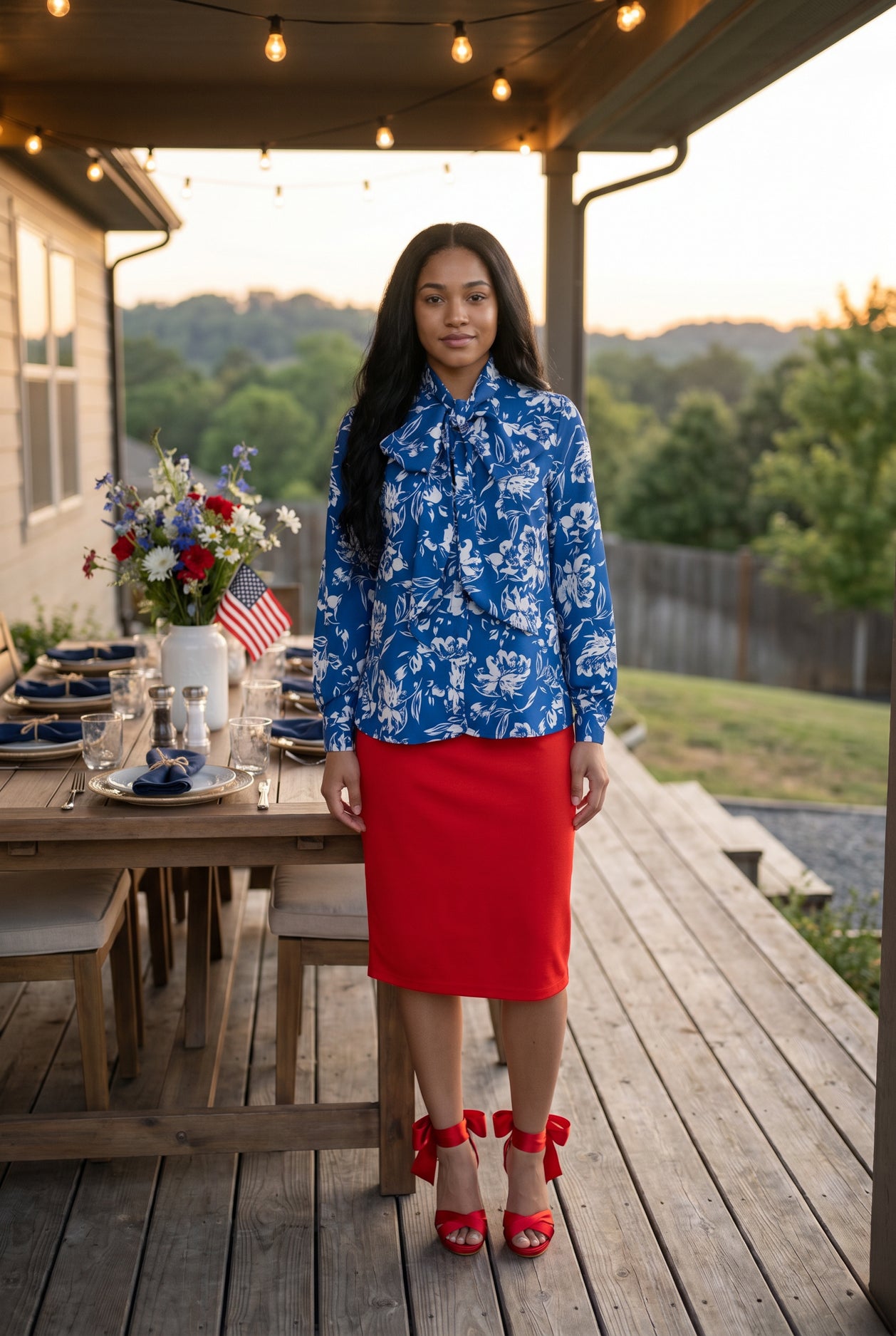 Nuggles® Felicity Bow Top in Royal Bloom floral womens blouse