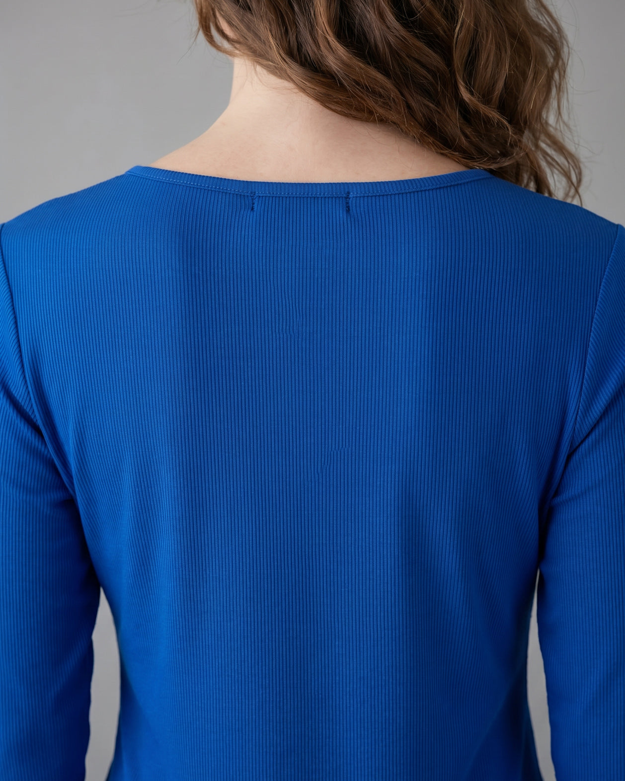Model wearing Nuggles® 3/4 Essential Ribbed Tee in Royal Blue