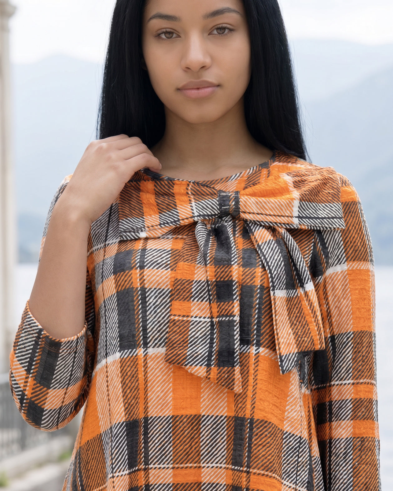 Nuggles Eleanor Top in Rusty Roo, modest 3/4-sleeve top in cozy rust tones with soft textured fabric