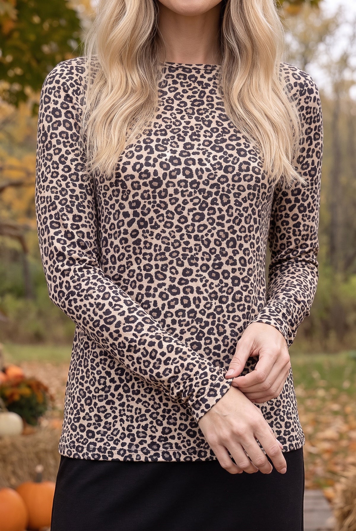 Model wearing Nuggles® Long Sleeve Essential Tee in Safari