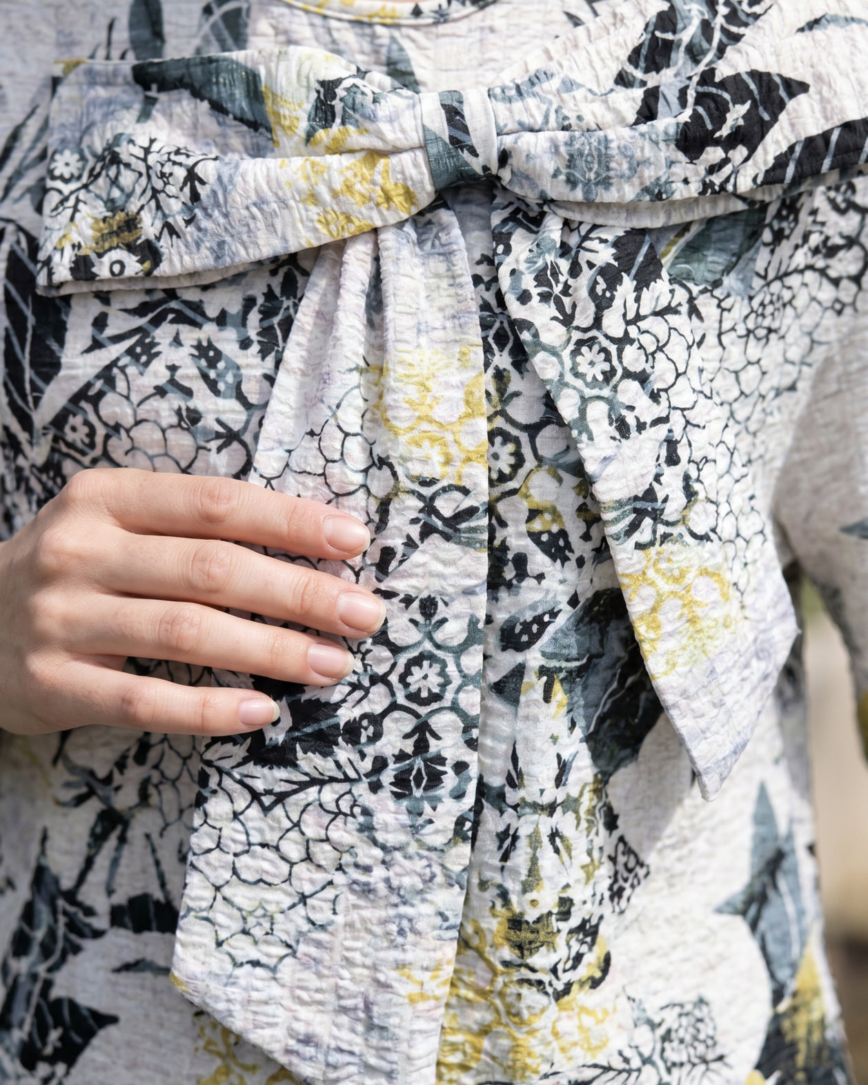 Sketchbook Eleanor Top by Nuggles, modest 3/4-sleeve top in artful hand-drawn print on clean white base