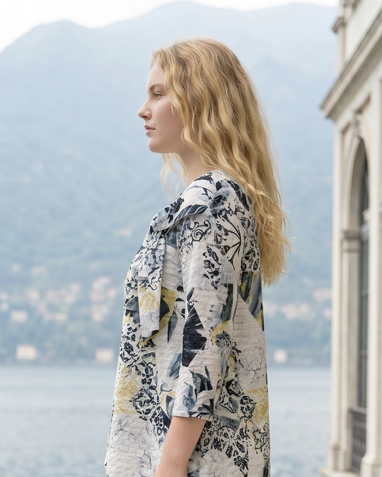 Nuggles Eleanor Top in Sketchbook, breathable textured modest everyday top in artful white sketch print
