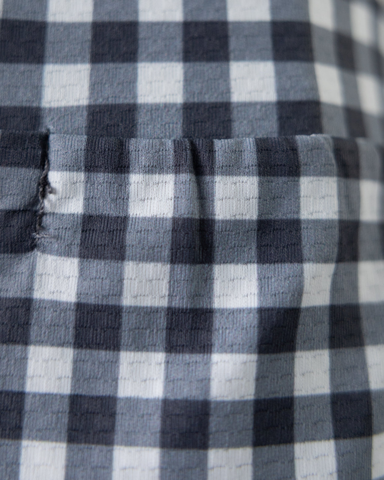 Close-up of a blue and white checkered fabric.