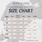 Ruffle Layering Dress size chart – modest women’s dress sizing guide with measurements for small to plus sizes