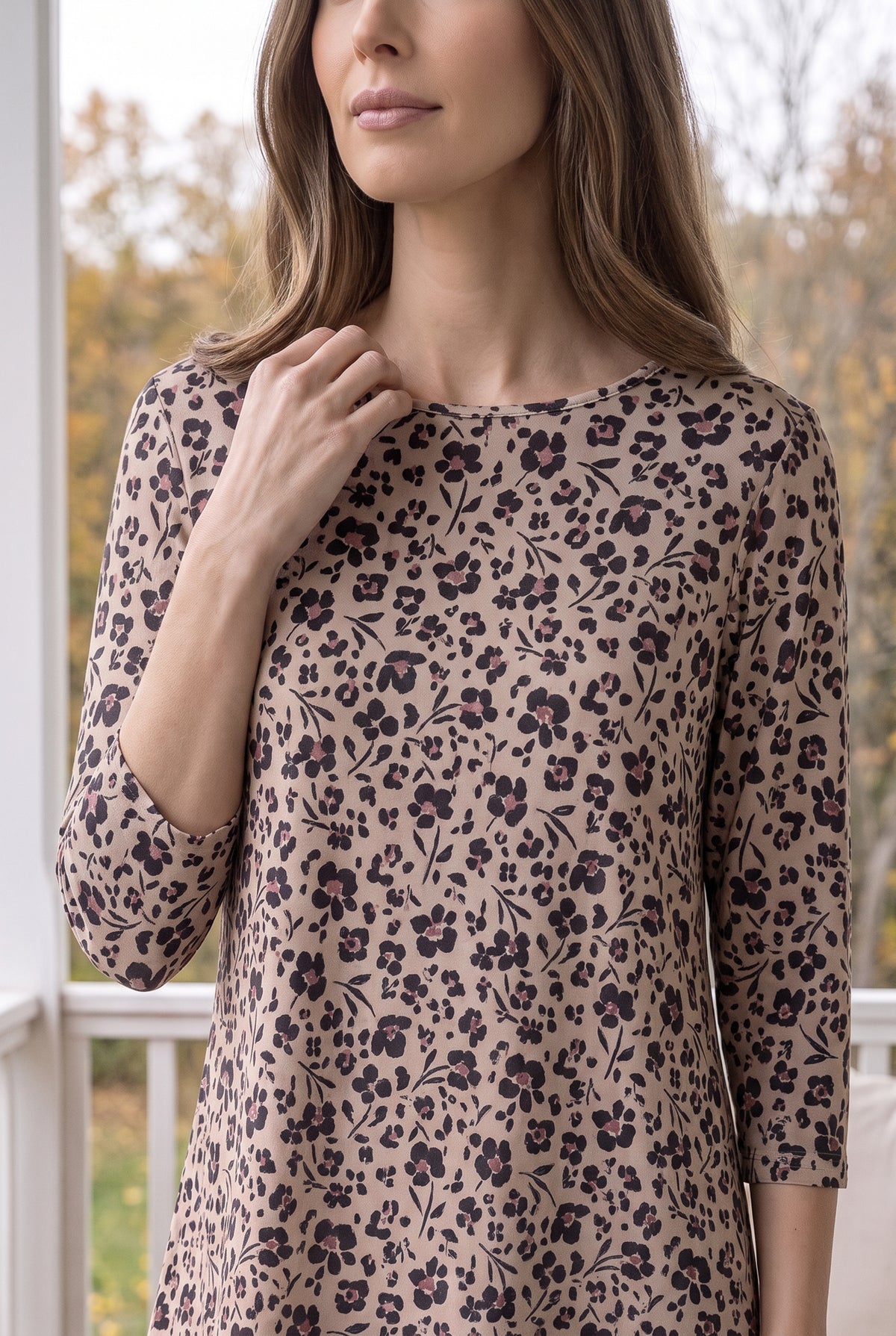 Model wearing Nuggles® Lexi Top in Tigerlily