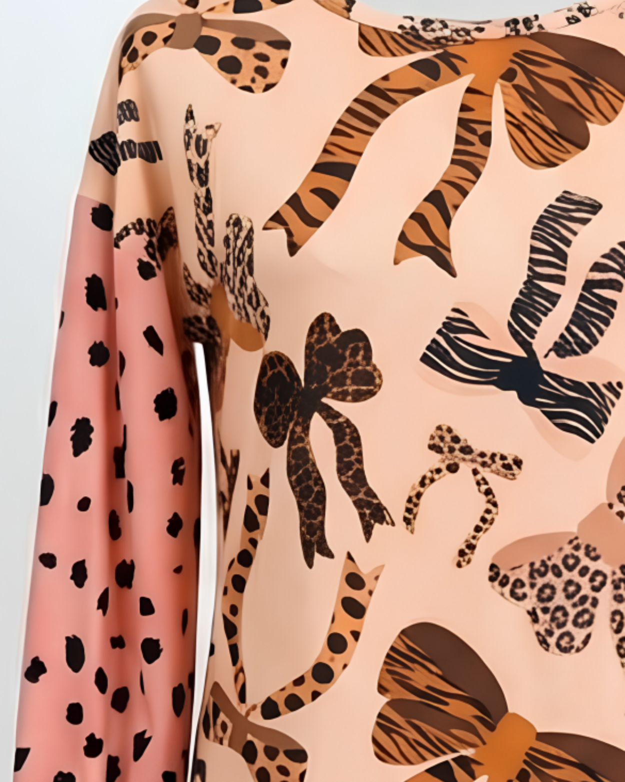 Model wearing the Nuggles® Bryauna Top in Love & Leopard