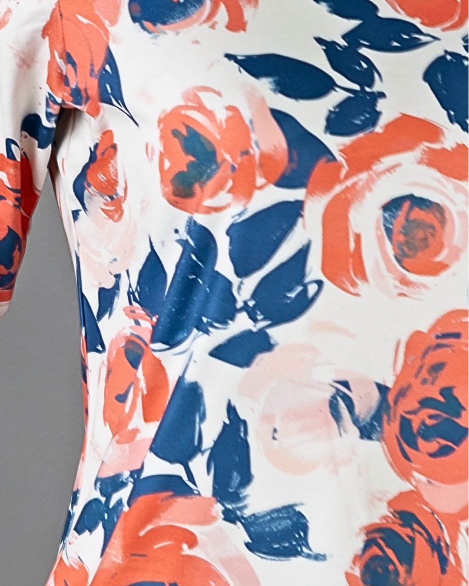 Model wearing Nuggles® 3/4 Essential Tee in Paint Bloom