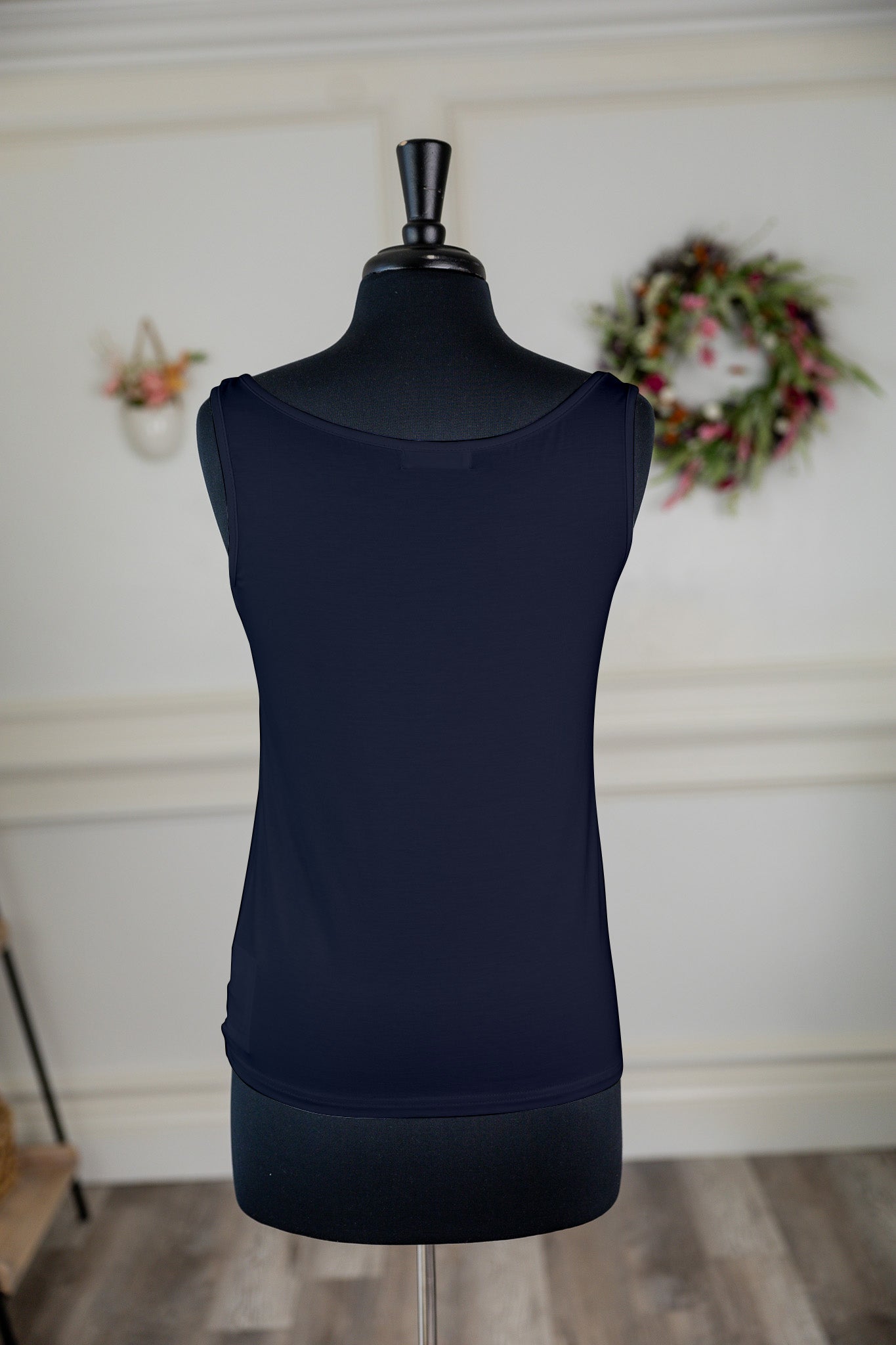 The Nuggles® Essential Tank – a modest, fitted layering tank top with narrow straps and a high neckline, perfect for everyday wear.