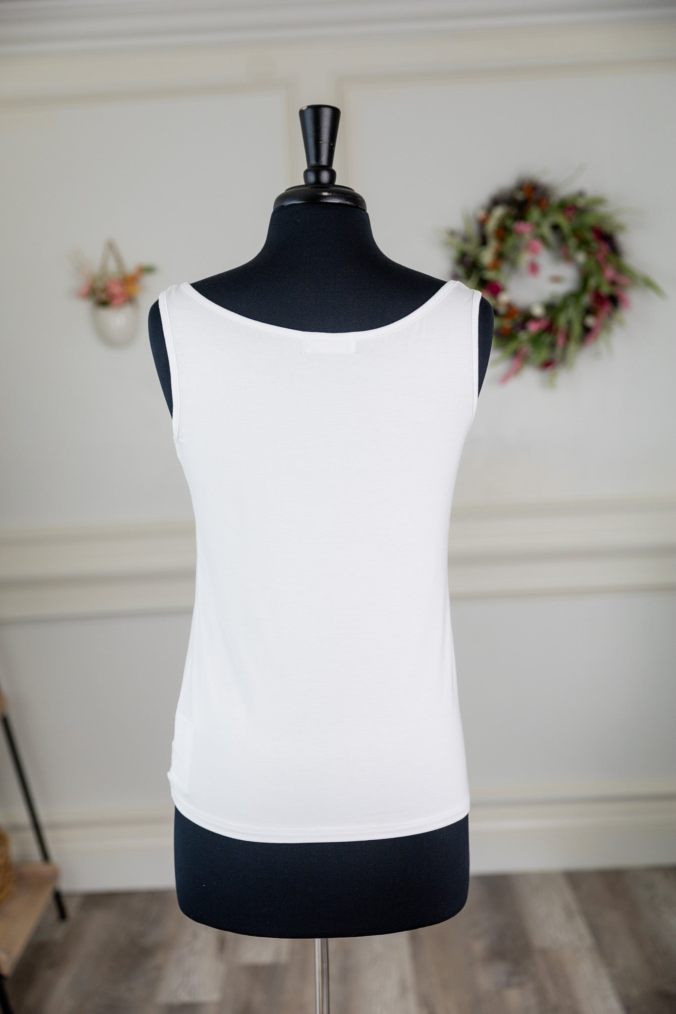 The Nuggles® Essential Tank – a modest, fitted layering tank top with narrow straps and a high neckline, perfect for everyday wear.