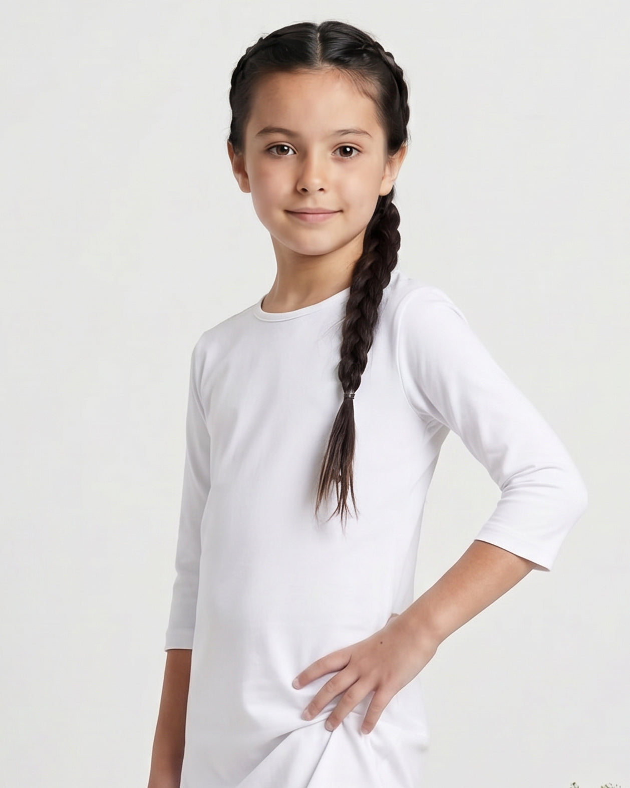 Model wearing Nuggles® Girls Midi Layering Dress in White