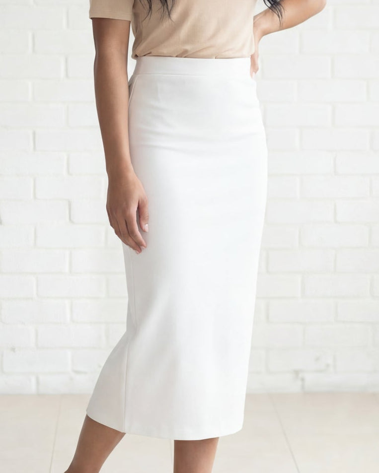 Model wearing Nuggles® 31" Relaxed Skirt in White