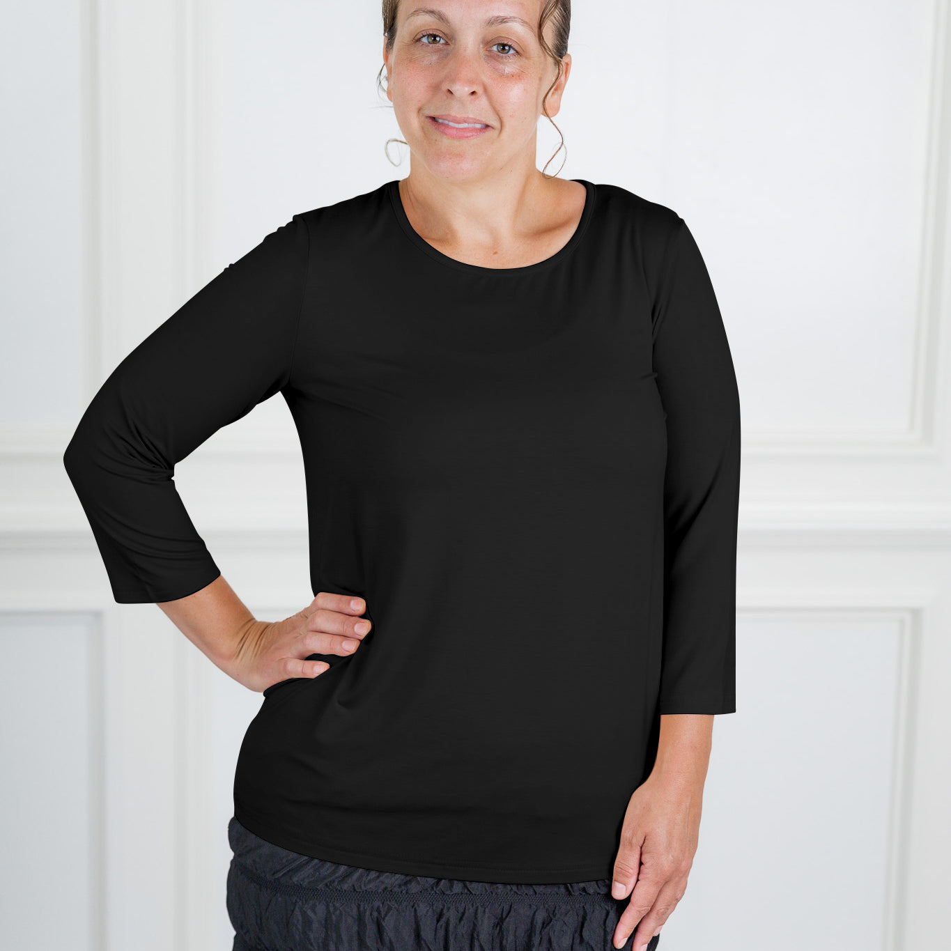 Relaxed Essential Tee styled with a modest skirt