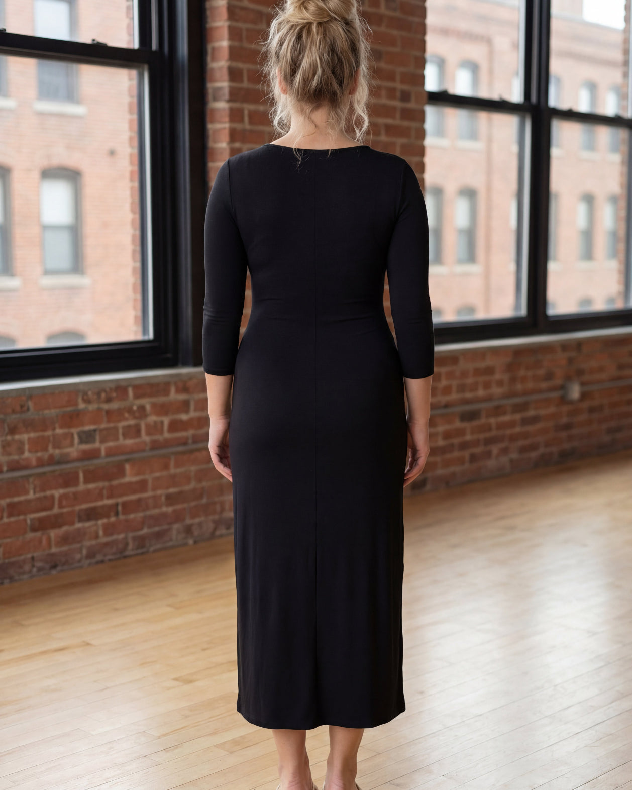 Model wearing Nuggles® Tea Layering Dress in Black
