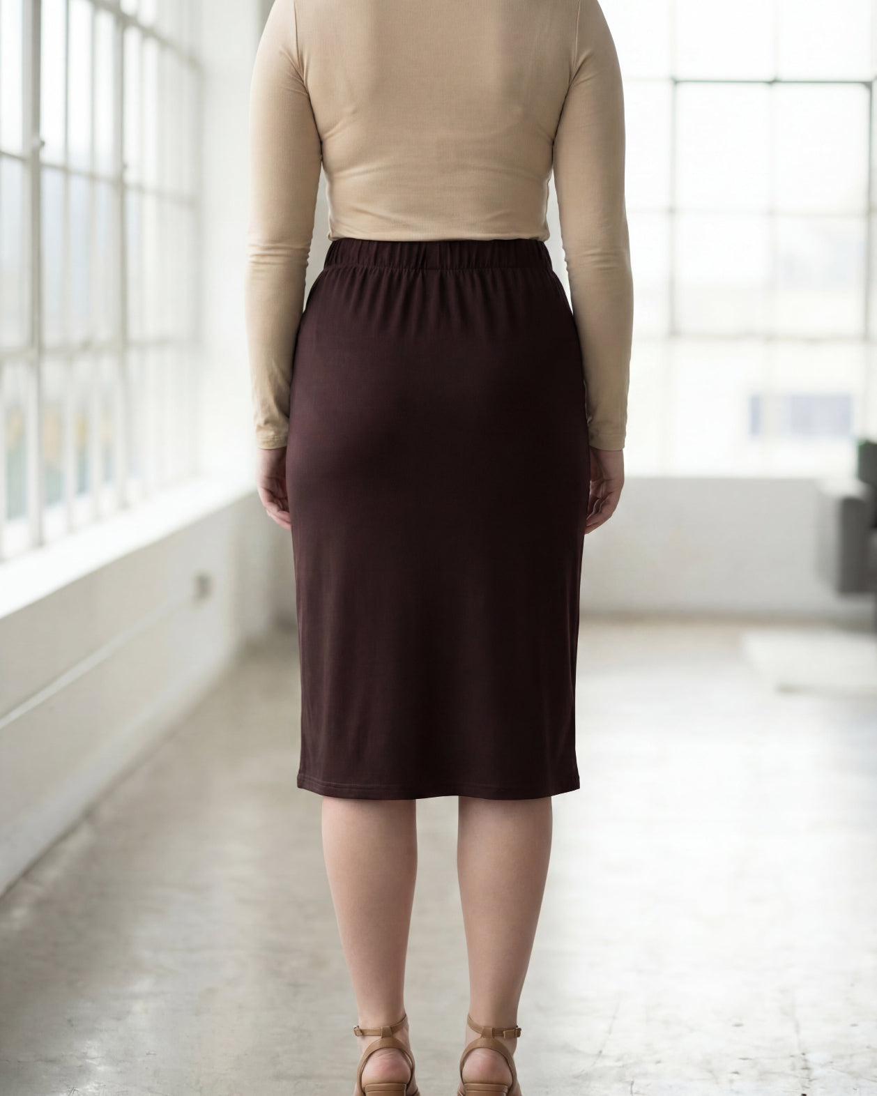 27" Lightweight Lined Pencil Skirt in Brown nuggles-clothing