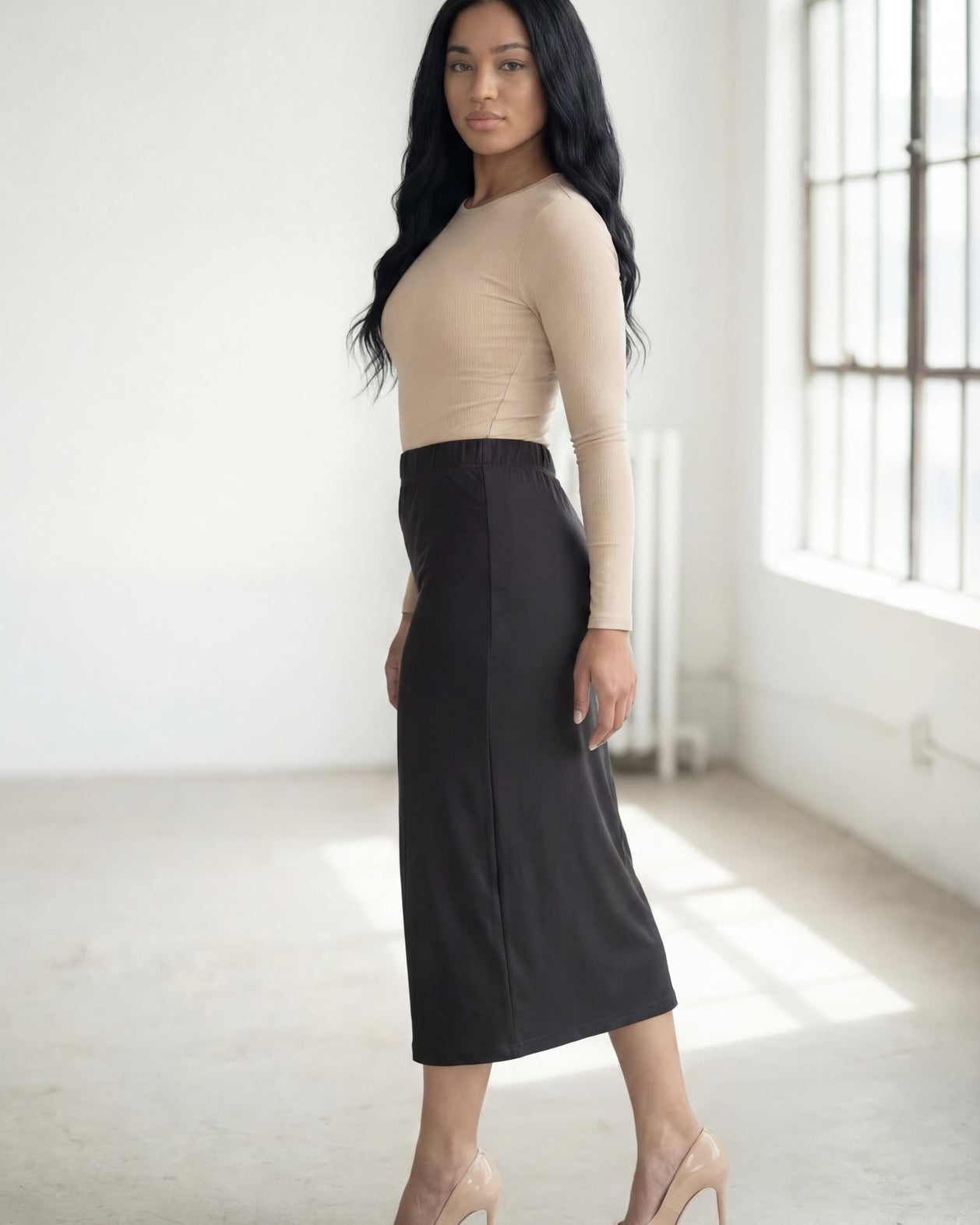 31" Lightweight Lined Pencil Skirt in Steel Grey nuggles-clothing