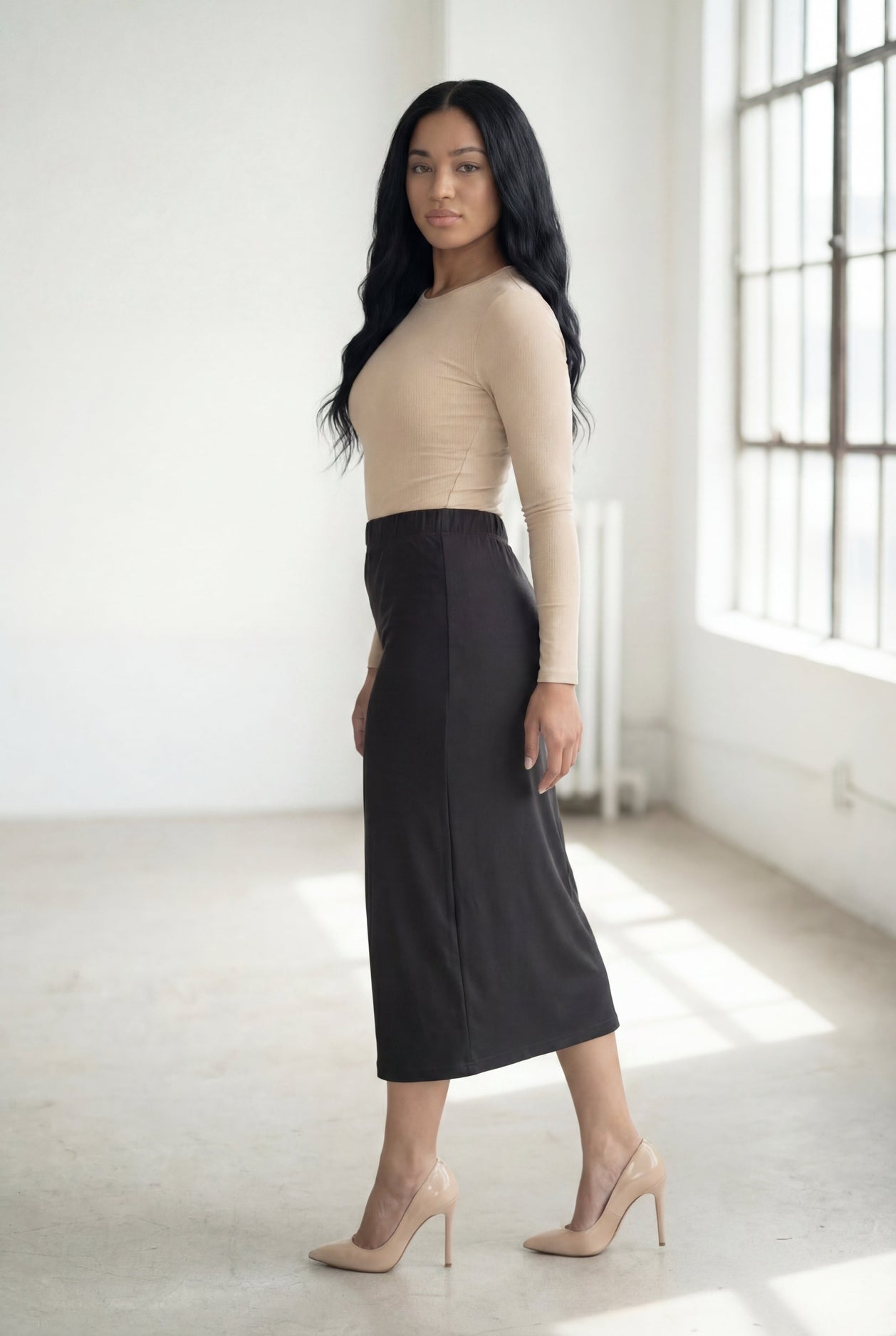 31" Lightweight Lined Pencil Skirt in Steel Grey nuggles-clothing