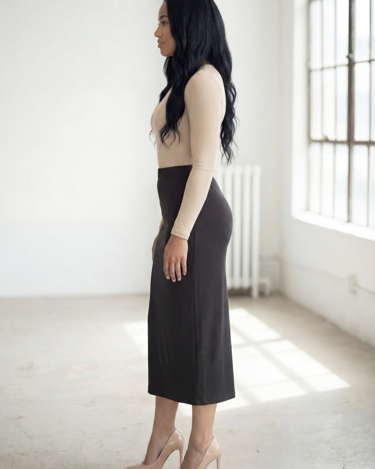 31" Lightweight Lined Pencil Skirt in Steel Grey nuggles-clothing