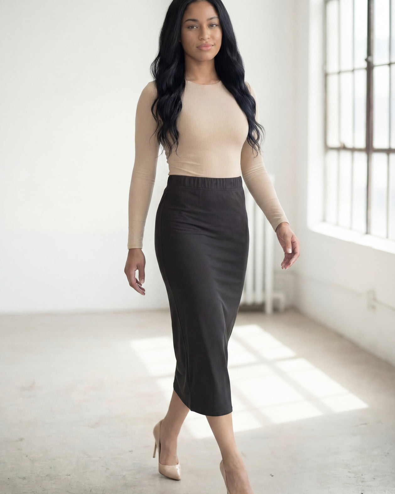 31" Lightweight Lined Pencil Skirt in Steel Grey nuggles-clothing