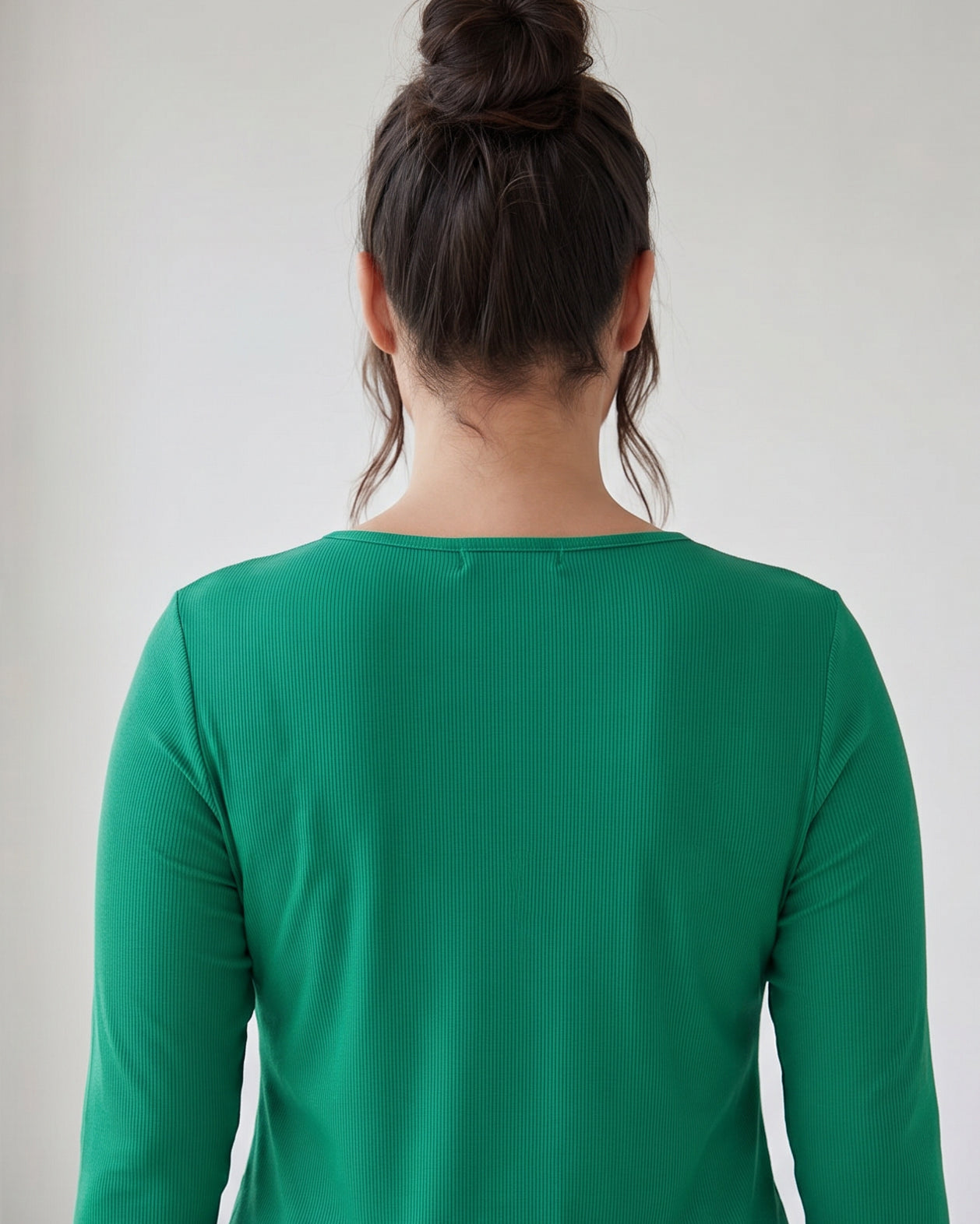 Model wearing Nuggles® 3/4 Essential Ribbed Tee in Kelly Green
