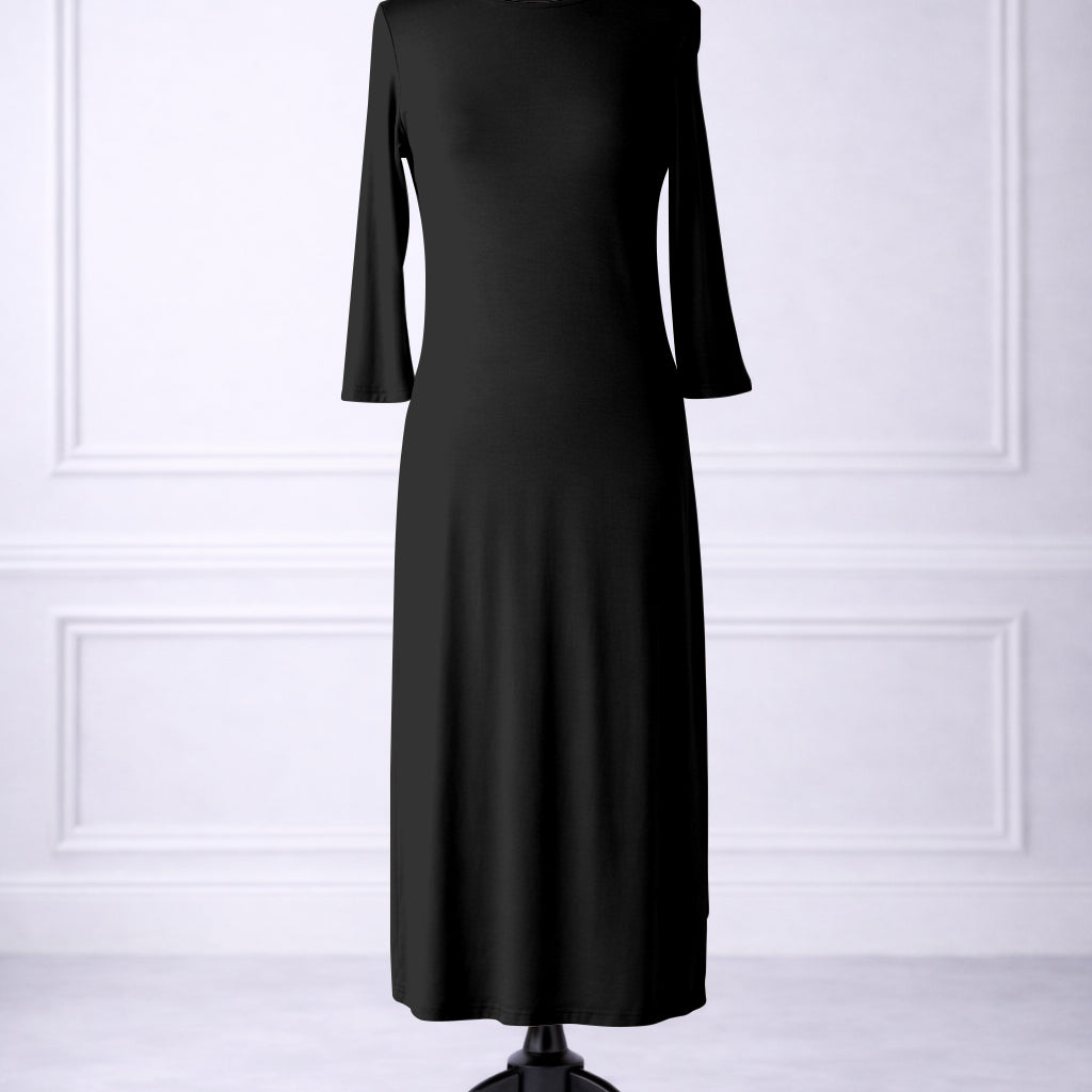 Front view of Nuggles® original midi layering dress in Black