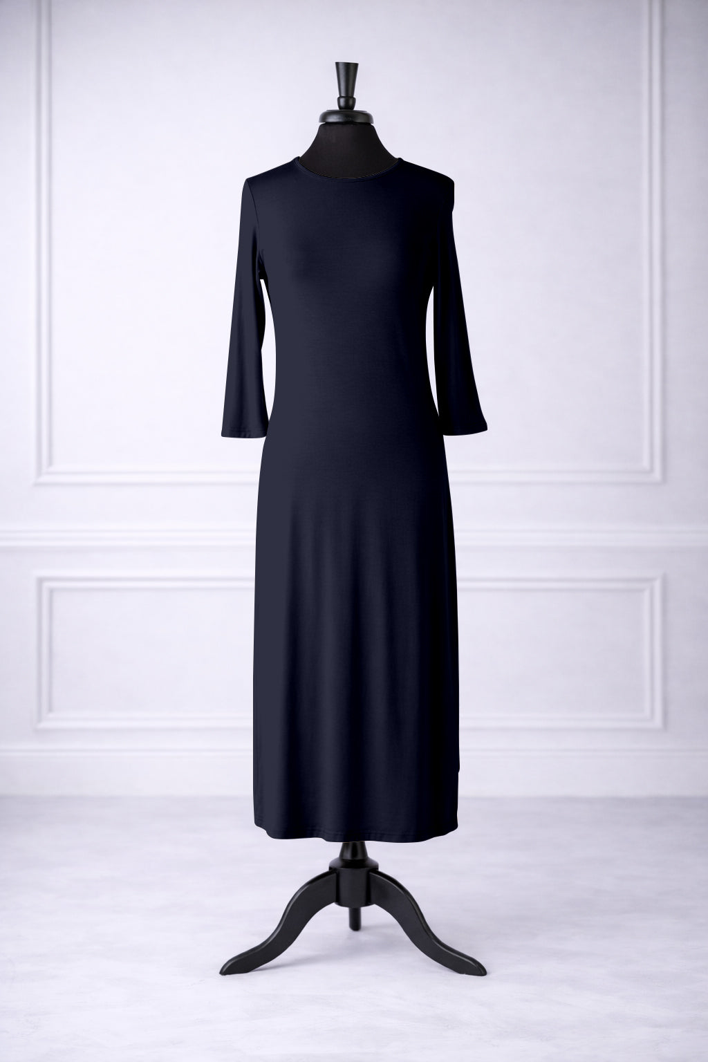 Front view of Nuggles® original midi layering dress in Navy