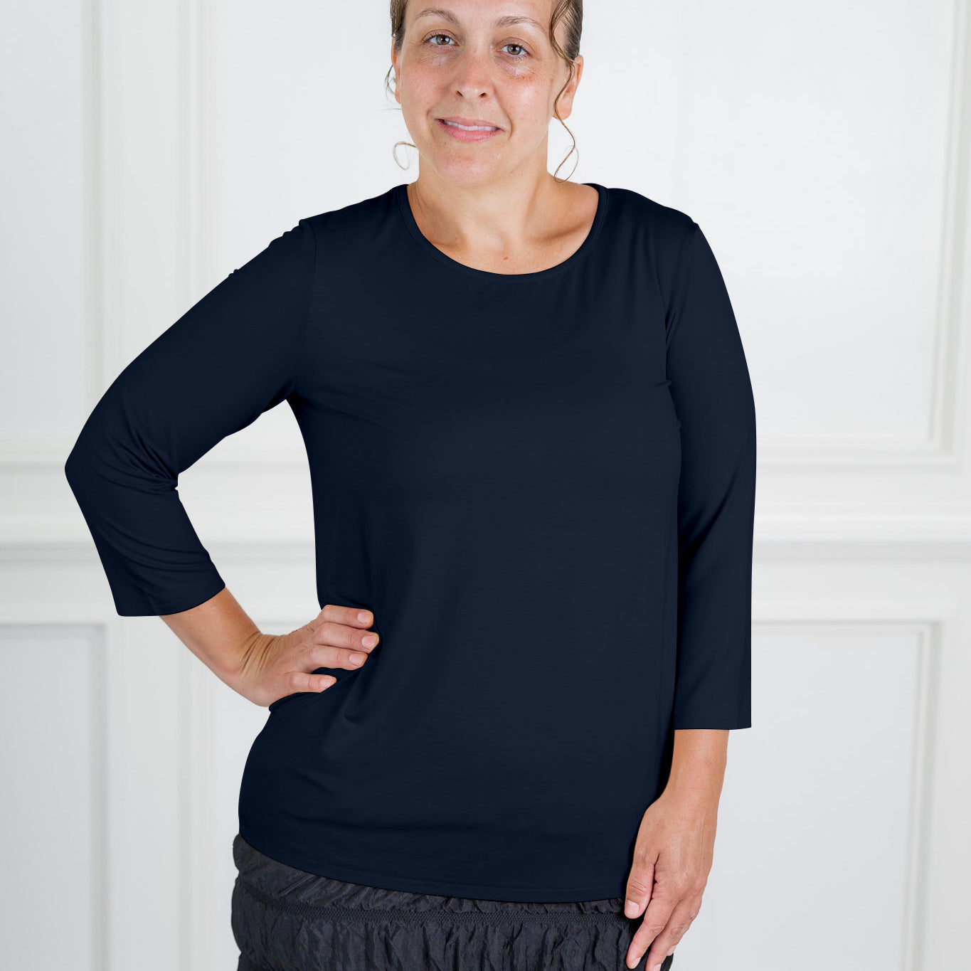 Relaxed Essential Tee styled with a modest skirt