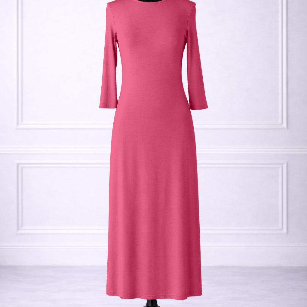 Front view of Nuggles® tea-length layering dress in Hot Pink
