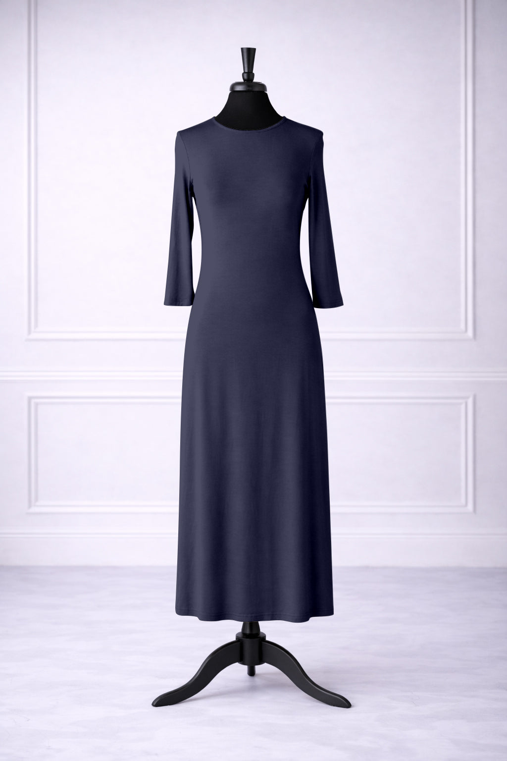 Front view of Nuggles® tea-length layering dress in Light Navy