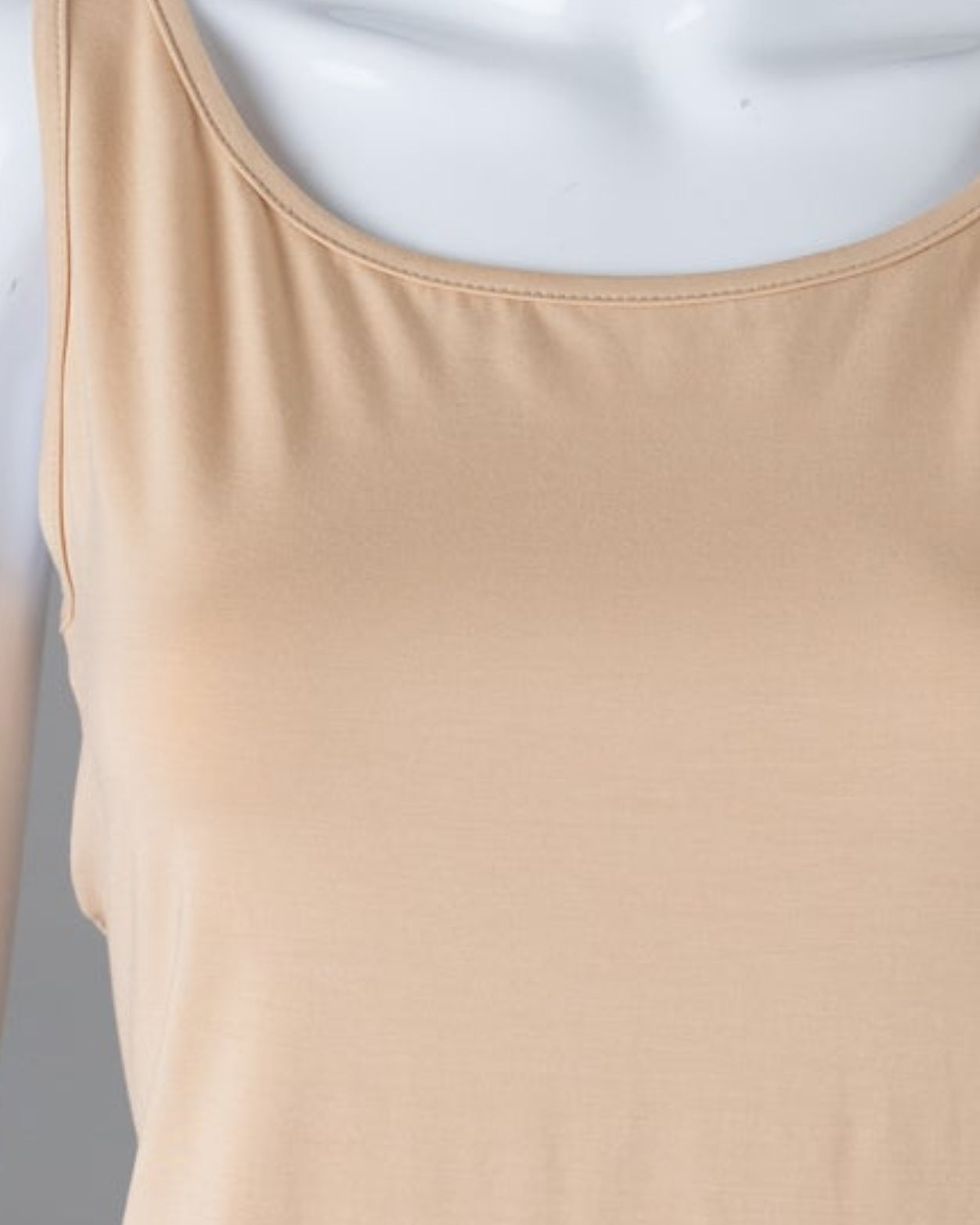 Model wearing Nuggles® Wide Neck Tank in Buff