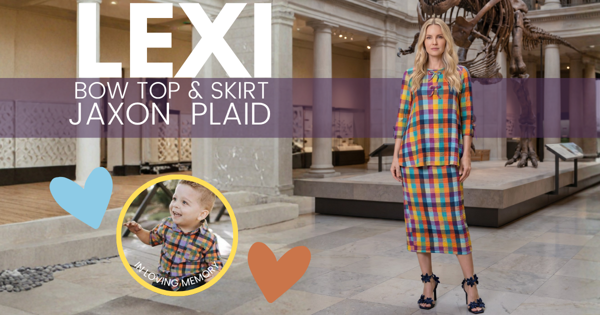 Nuggles Lexi Bow Top and matching 31 inch Lexi Skirt July release in four prints