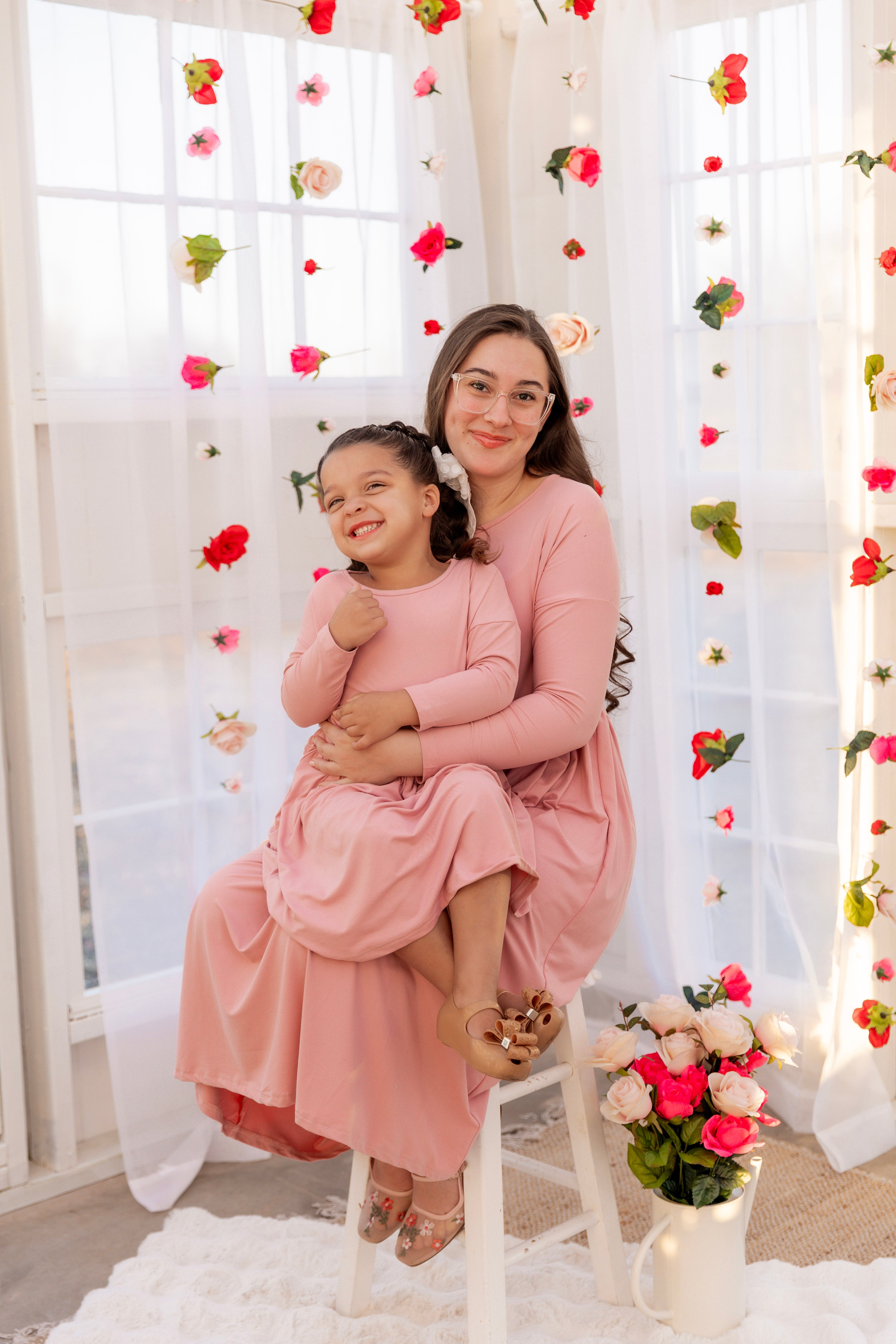 The Farah Dress in Pink matching for mommy & me.