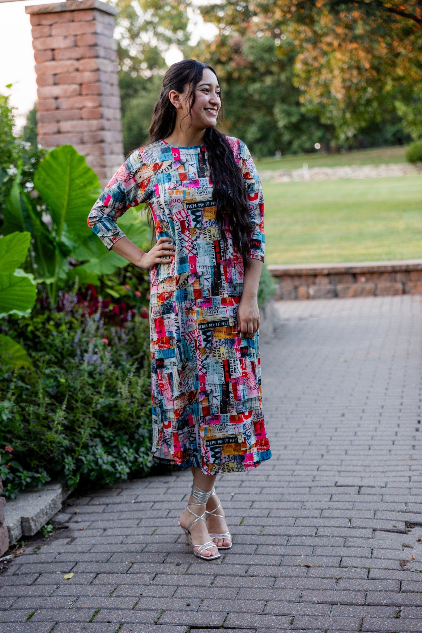 A modest midi length dress in a beautiful modern timeless print. 