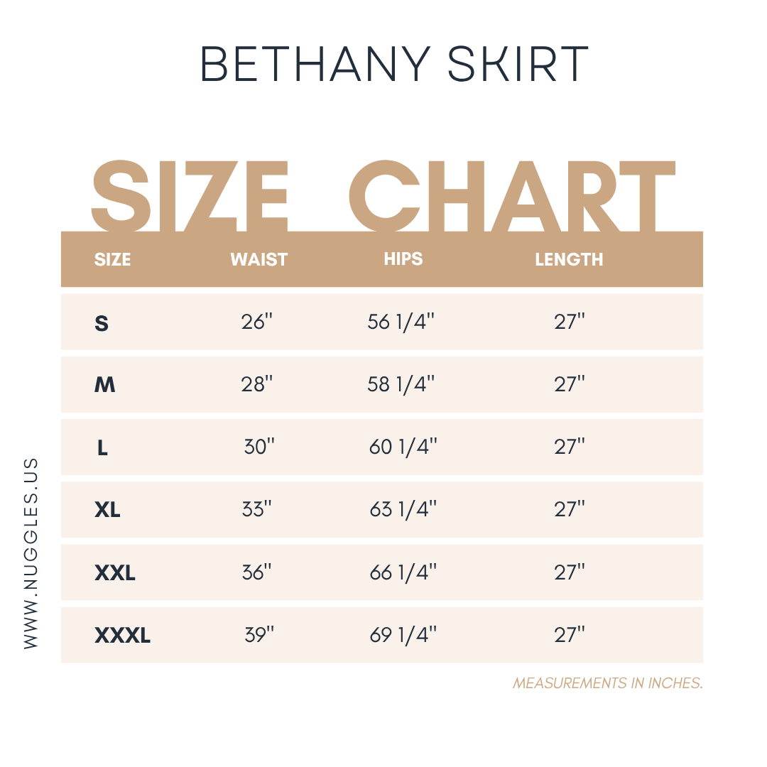 Bethany Skirt size chart
