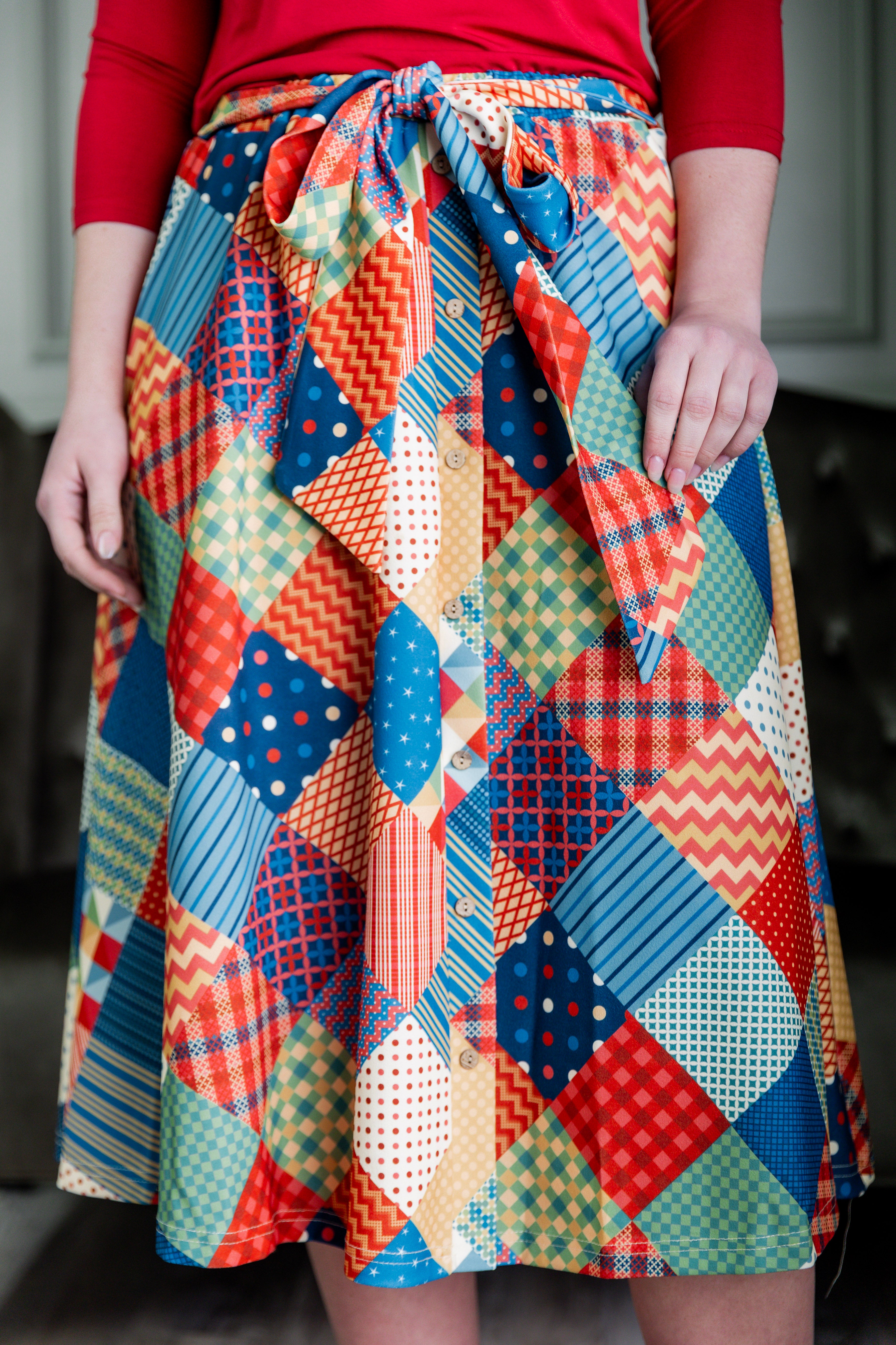 Nuggles® Bria Skirt Scrappy Sweetheart colorful patchwork midi skirt