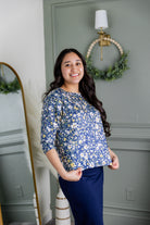 Model wearing the Nuggles® Lucia Top in Cottage Blue