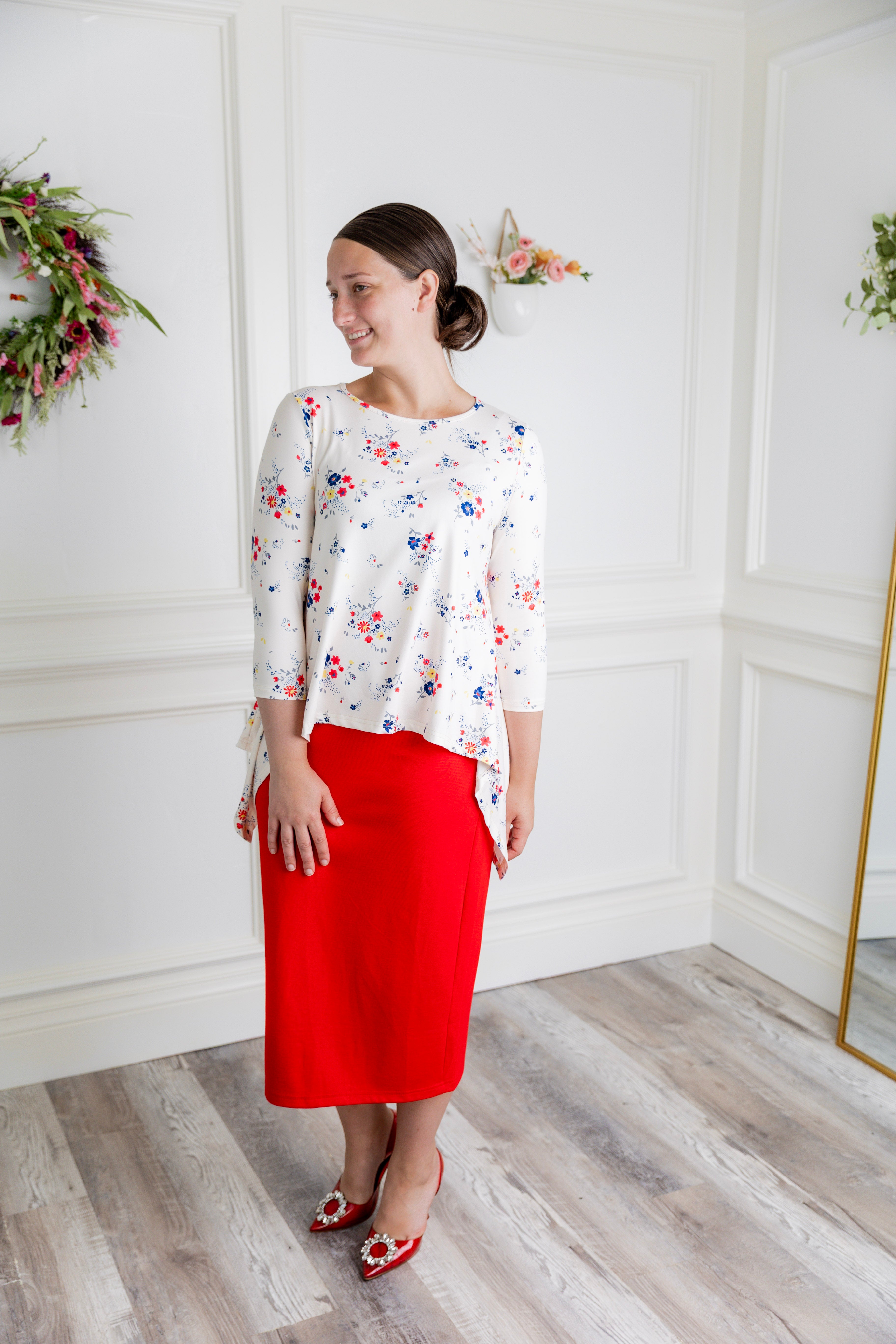  modest new norie top with pretty prints flowy