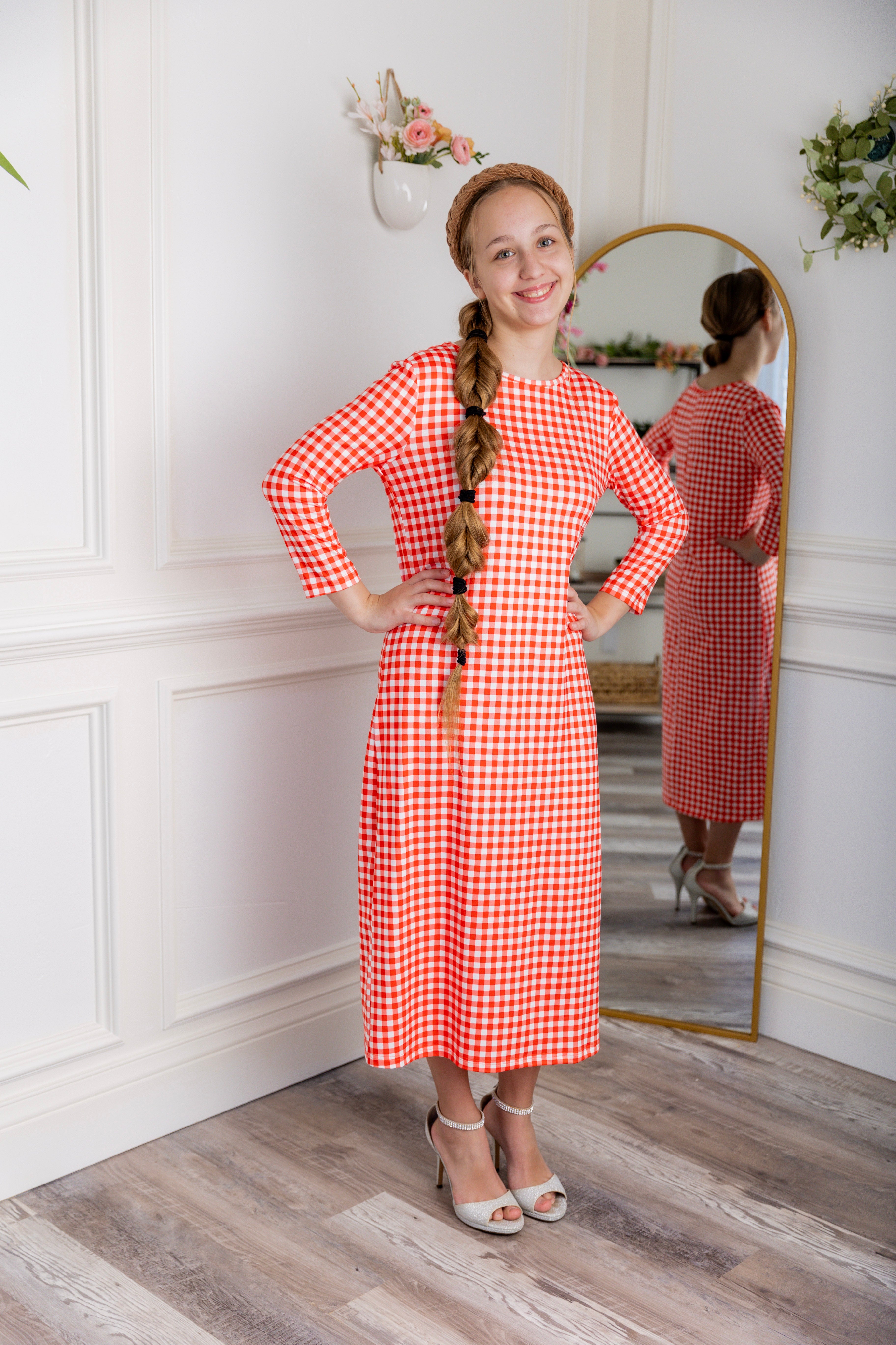 Model wearing  Nuggles® Original Style Midi Layering Dress in soft cotton knit