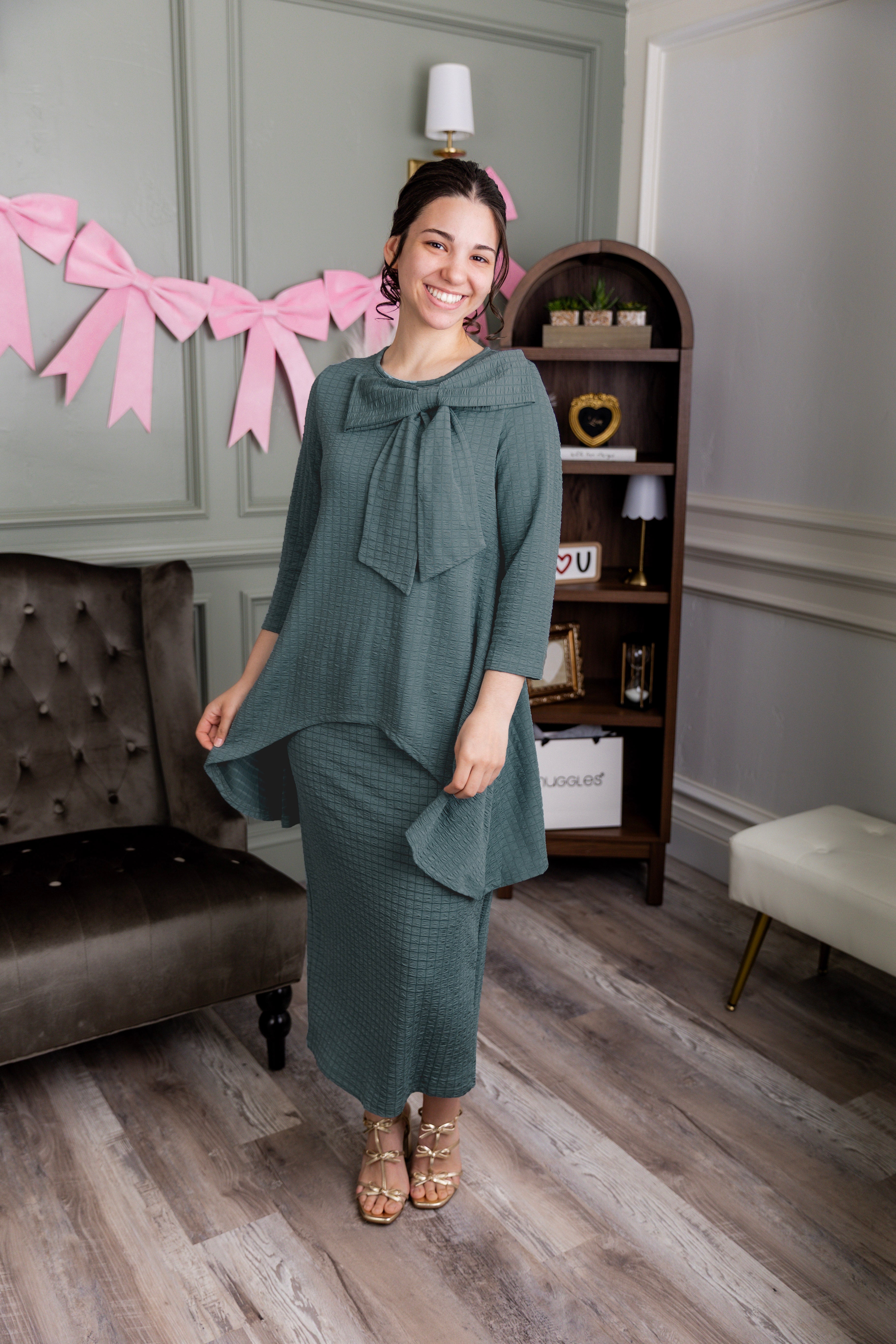 Model wearing Nuggles® 31" Eleanor Skirt in Green