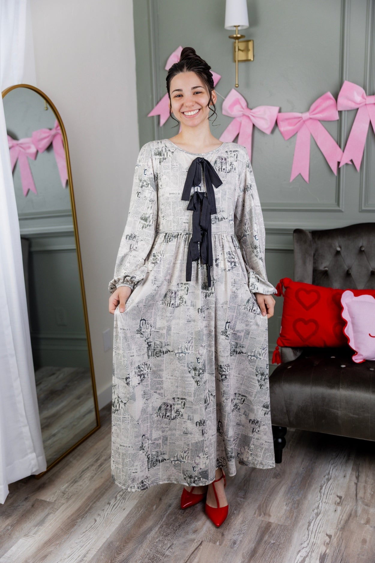 Addison Dress in Whispering Headlines - Final Sale nuggles-clothing