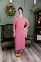 ribbed midi layering dress in pink