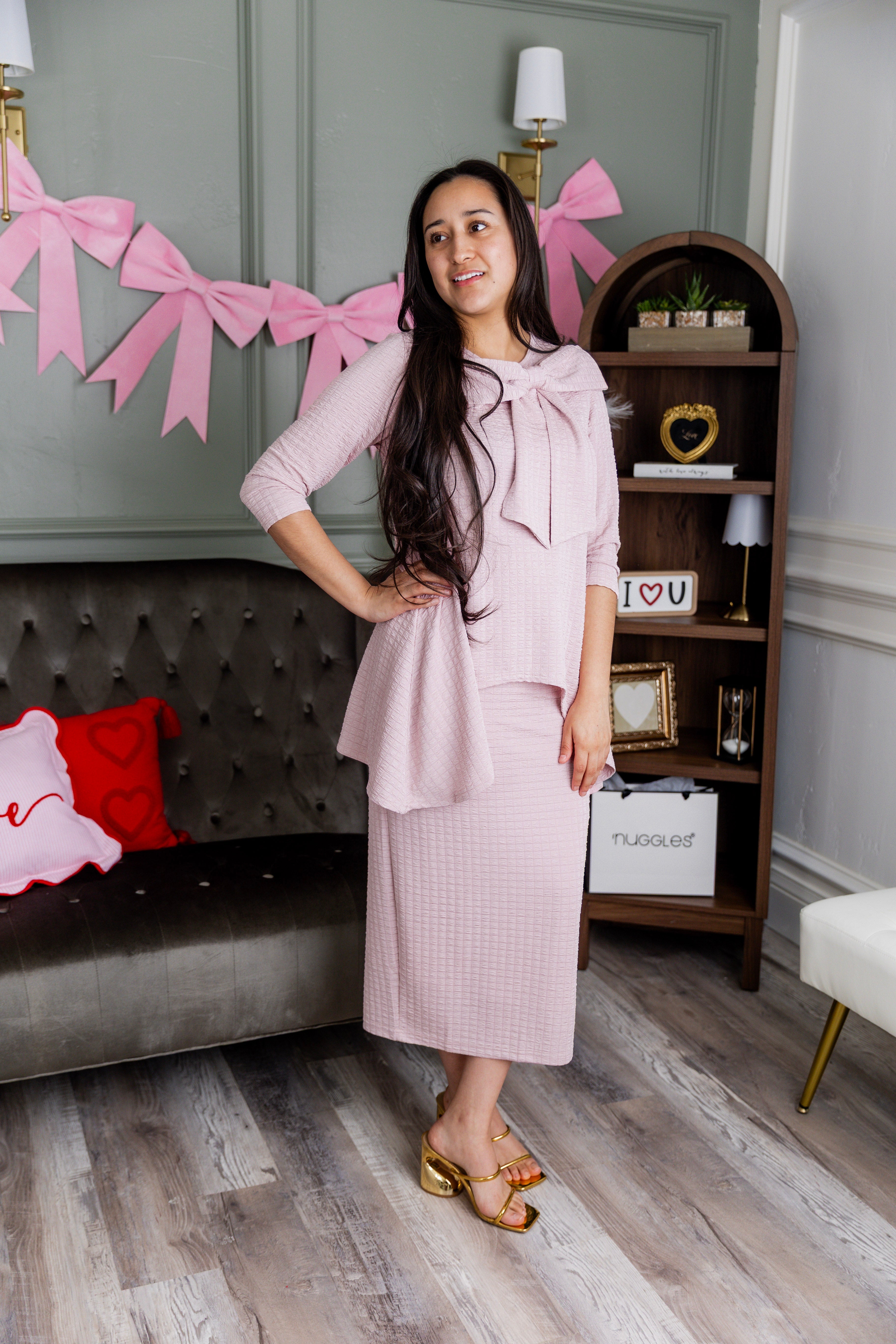 Model wearing Nuggles® Eleanor Top in Pink