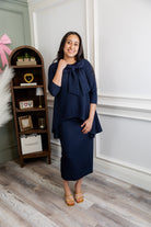 Model wearing Nuggles® 31' Eleanor Skirt in Navy